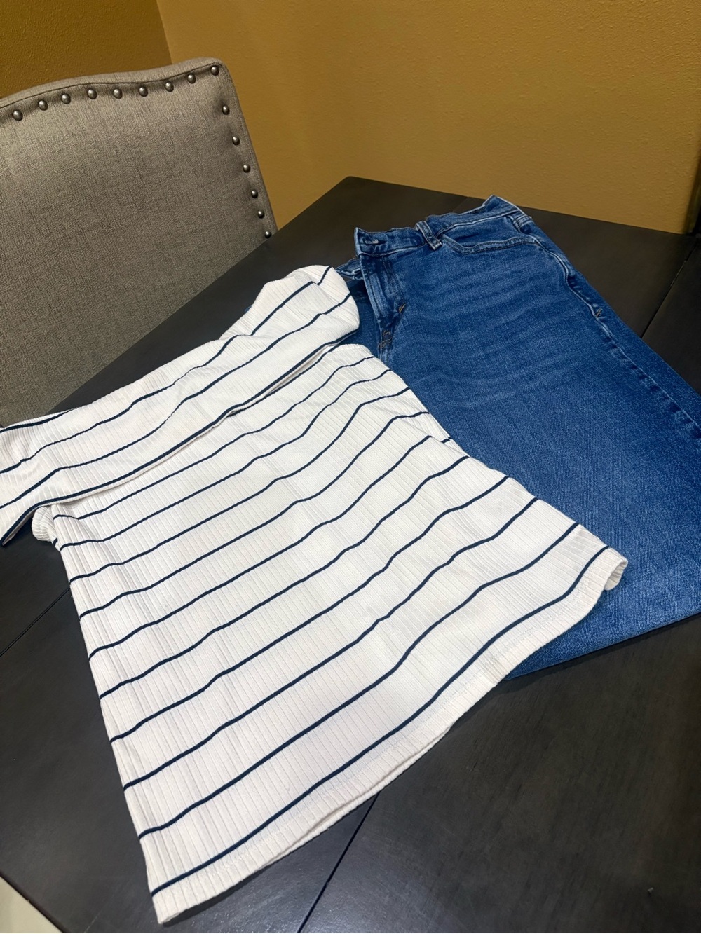 Bundle -A New Day off shoulder Striped top & Ana Baggy wide leg jeans